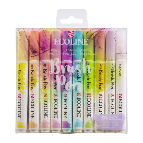 Talens Ecoline : Watercolour Brush Marker Pens : Set of 10 : Pastel |  