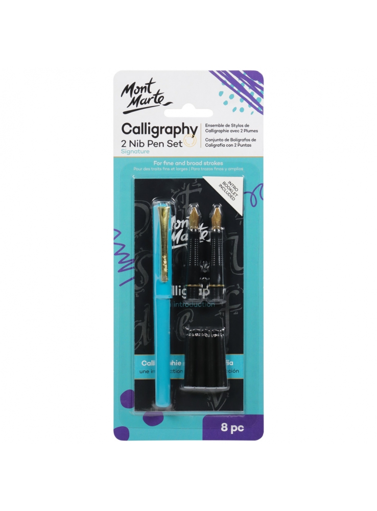 Calligraphy Pen Set : Mont Marte : 2 Nibs + 4 Cartriges : Black