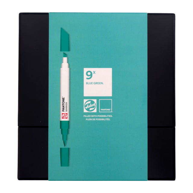 Dual Tip Brush Pen Set : Talens, Pantone : Waterproof Pigment Ink : 9 Pcs  : Blue-Green